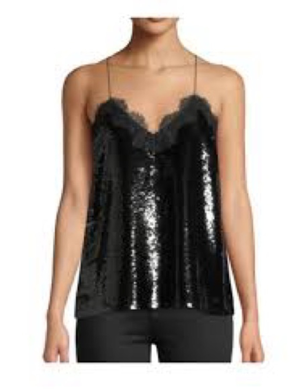 CAMI NYC Racer sequin lace trim cami Top black XS